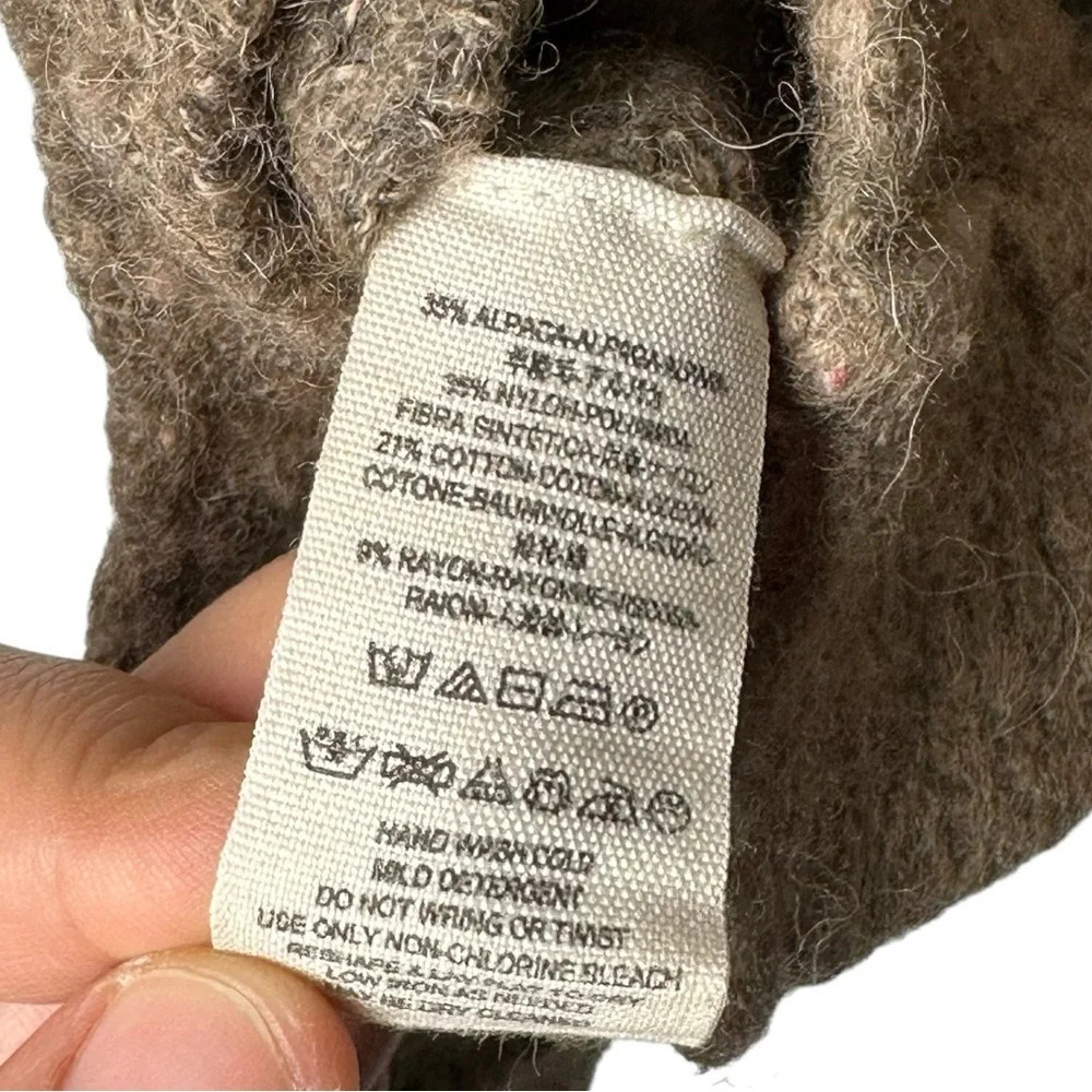Free People Alpaca Blend V Neck Sweater Taupe Size XS Soft Fuzzy Boho Ruffle Hem - Picture 5 of 8